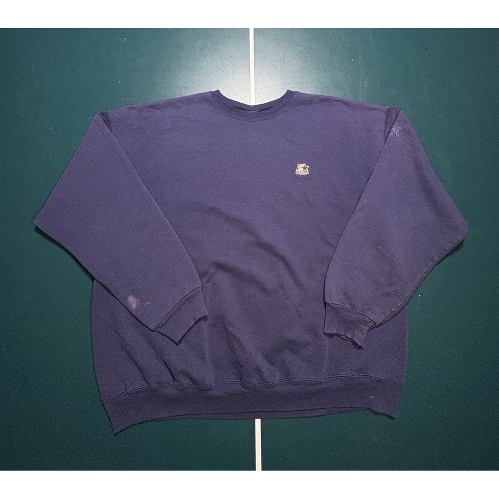 Vintage 90s Starter Crewneck Sweatshirt Mens XL Boxy Blank Faded Blue Thrashed‎